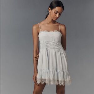 Anthropologie Light Blue Lace Trim Mini Dress Sz XS